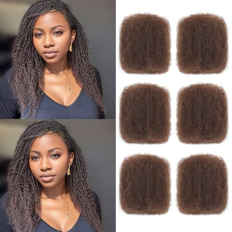 Afro Kinkys Bulk Human Hair for Dreadlocks Extensions Repair Locs, Twist Braiding Afro Kinky Human Hair for Locs 16 Inch 6 Bundles 105 Gram 4#
