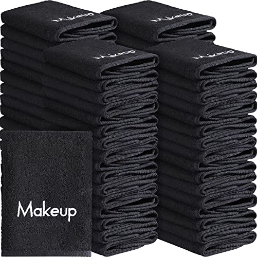 Chumia 72 Pcs Makeup Remover Cloths 13 x 13 Inch Makeup Towel Face Washcloths with Embroidery Black Reusable Washcloths Soft Cleansing Face Towel for Women