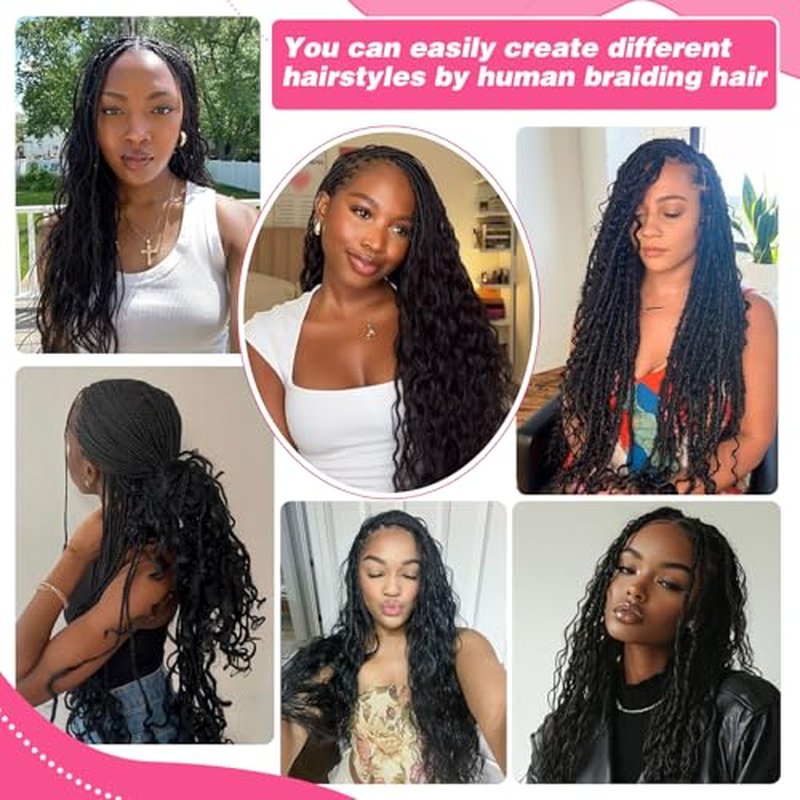 Human Braiding Hair 100g One Bundle/Pack 26 Inch Natural Black Body Wave Curly Bulk Human Hair for Braiding No Weft 100% Unprocessed Brazilian Human Hair Braiding Hair for Boho Braids