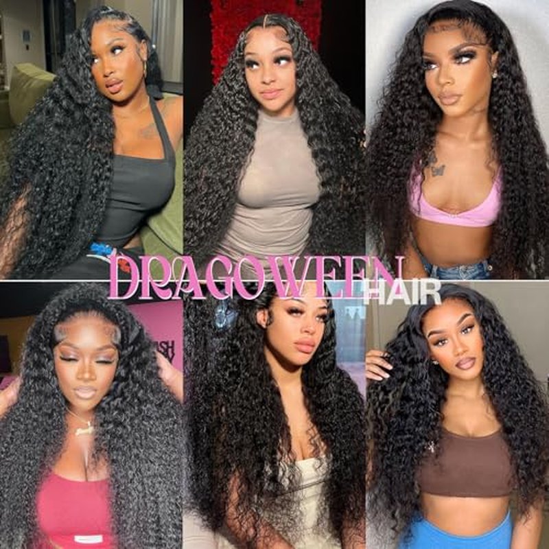 Deep Wave Lace Front Wigs Human Hair 200 Density 13x6 HD Transparent Lace Front Wigs for Women Pre Plucked Deep Curly Lace Frontal Wig Human Hair Glueless Wigs Natural Black 28 Inch