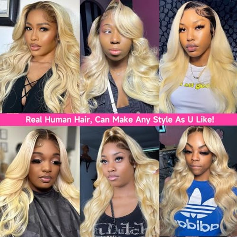 Smavida HD Lace Front Wigs Human Hair for Black Women,150% Density Ombre 613 Blonde Free Part Colored Lace Frontal Human Hair Wig Dark Root Body Wave Wig Pre Plucked with Baby Hair 24inch