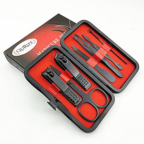 7pcs Manicure Set, Nail Clippers Kit, Stainless Steel Manicure Kit, Nail Clipping Tools Portable Travel Grooming Kit, The Best Gift with Luxurious Case (Black-7)