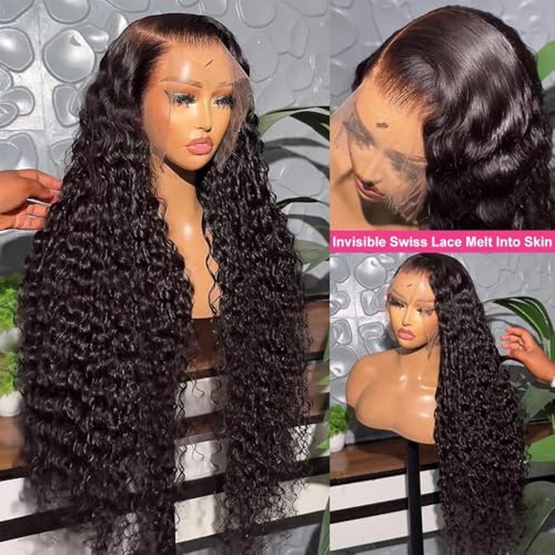 Water Wave Lace Front Wigs Human Hair 13x6 HD Transparent Lace Frontal Wigs Human Hair Pre Plucked 200% Density Water Wave Wig for Black Women Natural Color (13x6 Water Wave Wig, 26 Inch)