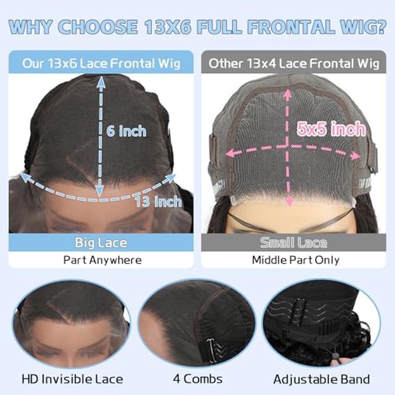 Body Wave 13x6 Lace Front Half Wigs Human Hair Glueless Pre Plucked Pre Cut 200% Density Ear-To-Ear Frontal Wigs Human Hair 22 Inch Wear and Go Glueless Drawstring Wig