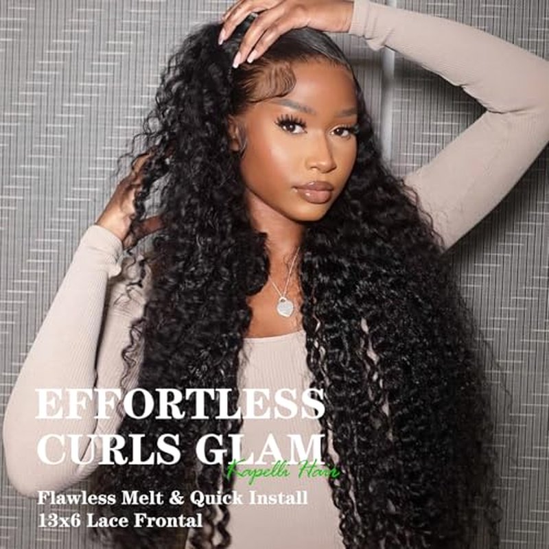 13x6 Lace Frontal Deep Wave Regular HD Lace 18 Inch 200% Density 100% Brazilian Virgin Human Hair Frontal Free Part Natural Black Color