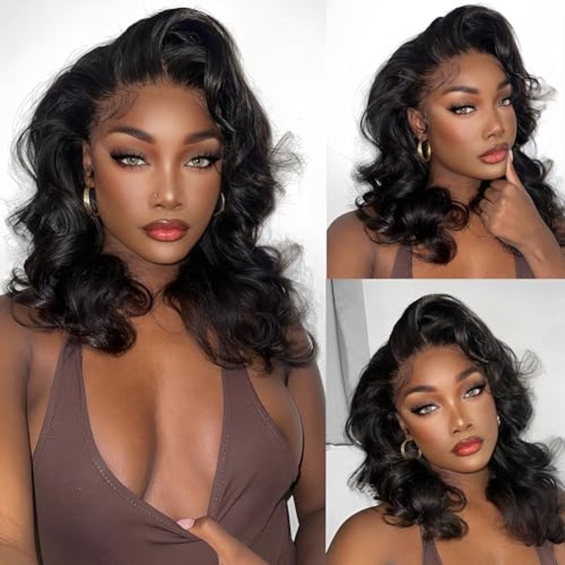16 Inch 13x6 Bob Wig Human Hair 200 Density HD Lace Front Wigs Human Hair Body Wave Lace Front Wigs Human Hair Wig Short Bob Wigs for Black Women Glueless Wigs Pre Plucked with Baby Hair