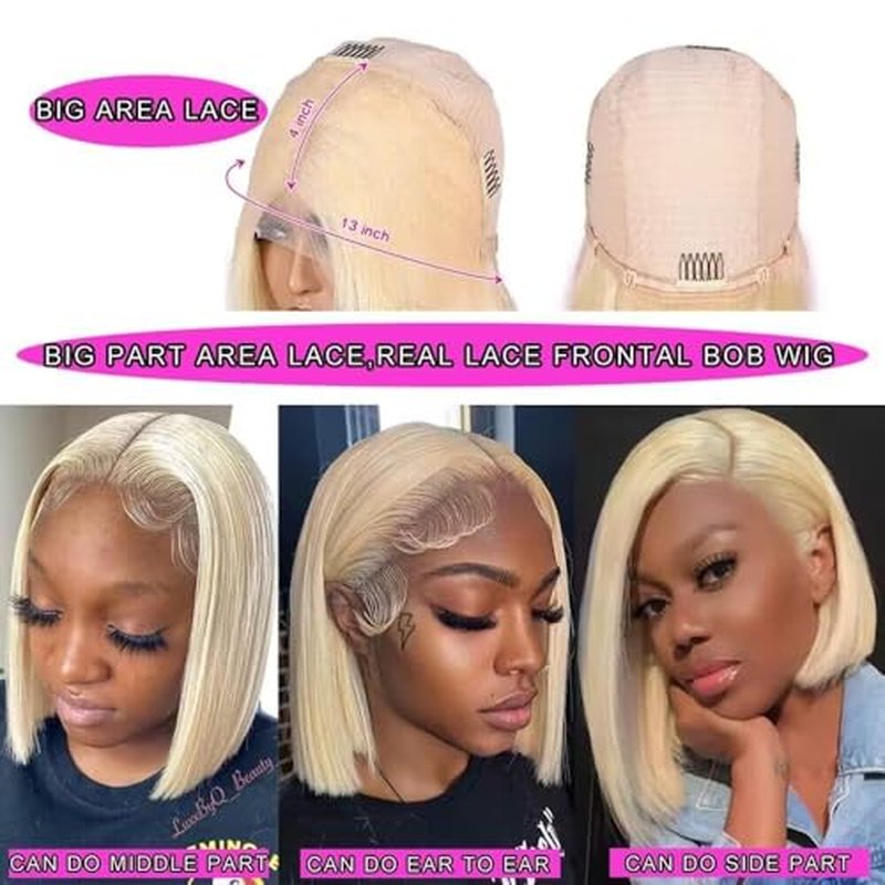 PANDA ANGEL 613 Blonde Blunt Cut Bob Wig Human Hair 13X4 HD Transparent Bob Lace Front Wig Pre Plucked Wear and Go Glueless Wigs Human Hair Blonde Bob Lace Frontal Wigs for Black Women 16 Inch