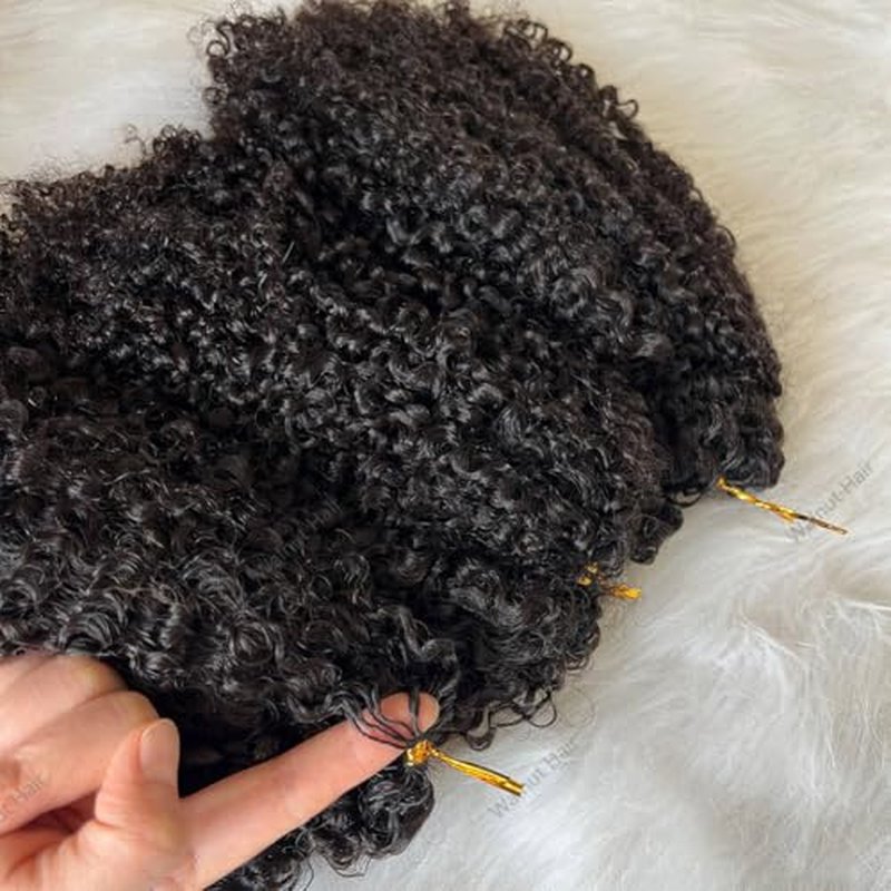 Knotless Pre Separated Crochet Human Hair Extensions Afro Kinky Curly Mongolian Virgin Braiding Hair Invisible Pre Looped Feather Braids Bundles For Black Women Walnut Hair 22inch 60g