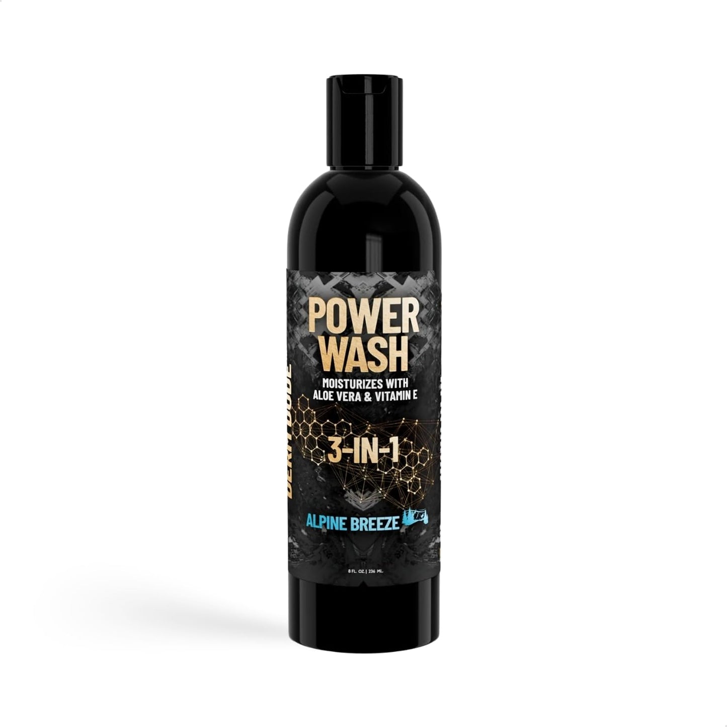 Derm Dude 3-in-1 Body Wash, Shampoo & Conditioner for Men | Daily Hydrating Shower Gel with Aloe Vera & Vitamin E | All Skin & Hair Types | Alpine Breeze Scent, 8oz