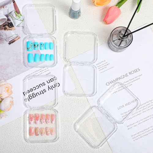 24 pcs Press on Nails Storage Boxs with 120 Pcs Adhesive Double Sided Tape Acrylic Nail Display Box Artificial False Nail Box Organizer Fake Nail Case Transparent Nail Packaging Boxes for Nail Salon