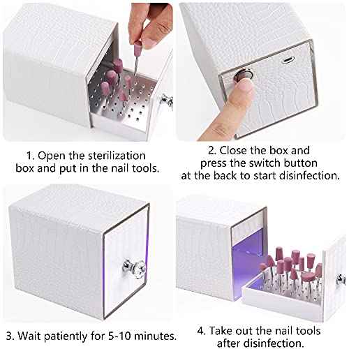 Yokilly Nail Drill Bit Holder,Blue UV Light Box for Grinding Heads Dustproof Stand Displayer Acrylic 48 Holes Nail Salon Organizers Manicure Tools with USB Charging(Not Inlcude Drill Bits)