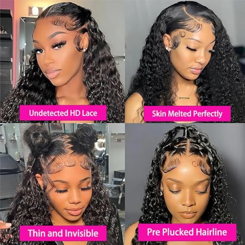 200% Density 24 Inch 13x6 Deep Wave Lace Front Wigs Human Hair Curly HD Lace Front Human Hair Wig Pre Plucked 100% Real Human Hair No Synthetic Blend No Tangle No Shedding Triple Lifespan 3X