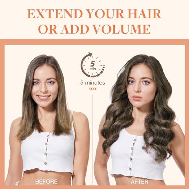 GOO GOO Invisi Edge Clip in Hair Extensions 16inch 130g 7Pcs Injected Seamless PU Clip in Hair Extensions, Virgin Real Human Hair, 4/27/4 Balayage Chocolate Brown to Caramel Blonde