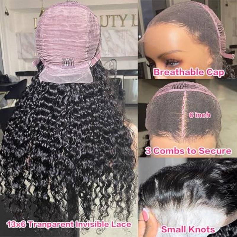 20 Inch Deep Wave Lace Front Wigs Human Hair 200 Density 13x6 Transparent Lace Frontal Wigs Human Hair Pre Plucked Deep Curly Human Hair Wig