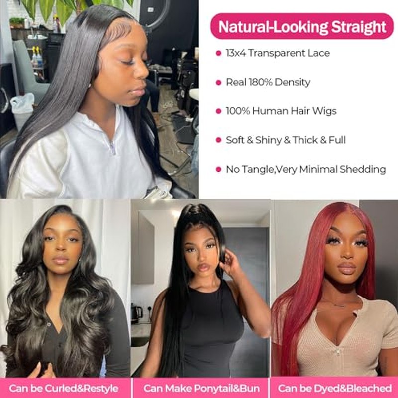 Lace Front Wigs Human Hair 22 Inch Straight 13x4 HD Transparent Lace Frontal Wigs Pre Plucked With Baby Hair 180% Density Brazilian Virgin Hair Wigs