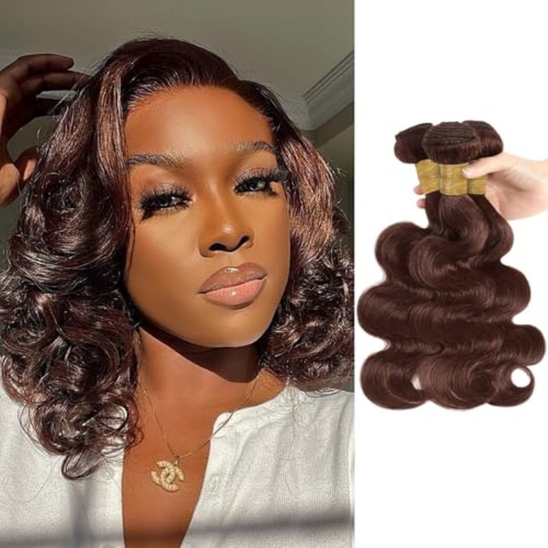 ALHER Chocolate Brown Body Wave 3 Bundles Human Hair, 12A Color #4 Dark Brown Colored Sew In Weave Wavy Bundles, 100% Unprocessed Virgin Remy Hair Soft Thick 12 14 16 Inch
