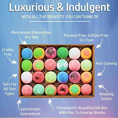 Bulk Bath Bombs Gift Set - 24 Nurture Me Organic Bath Bomb Kit - Moisturizing Bath Bombs Bath Gift Set ? Best Birthday Gifts for Women, Mom, Girls, Teens, Her
