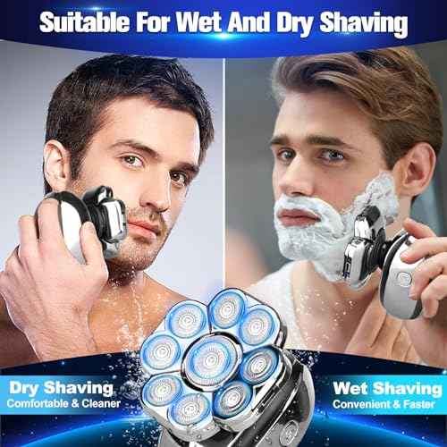 Electric Razor for Men, Upgrade 9D Head Shavers for Bald, 6-in-1 Electric Shaver for Men, Grooming Kit with Nose Hair Trimmer, Waterproof Wet/Dry Shaver, LED Display, Rechargeable Razor Silver