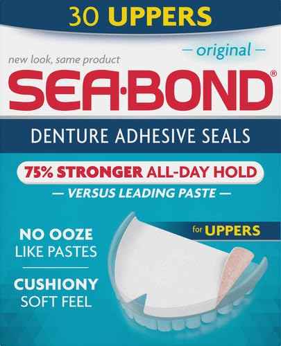 Sea Bond Secure Denture Adhesive Seals, Original Uppers, Zinc-Free, All-Day-Hold, Mess-Free, 30 Count (Pack of 2)