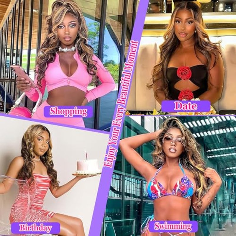Honey Blonde Ombre Lace Front Wig Human Hair Body Wave 200% Density Highlight 13x4 Lace Front Wigs Human Hair Pre Plucked P4/27 HD Lace Frontal Wig Human Hair for Women (24 inch)