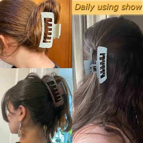 Double Row Teeth Square Claw Clips for Hair 2 Row Claws Rectangle Hair Clips Women Girls Thick Hair Claw Clips Plastic Double Claws Curly Straight Hair Strong Clip Hair Accessories 6 Packs