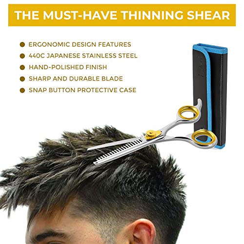 SHARF Gold Touch Barber 5.75 Inch, 20-Tooth Professional Thinning Shears 440c Japanese Stainless Steel Barber Scissors For Men and Women