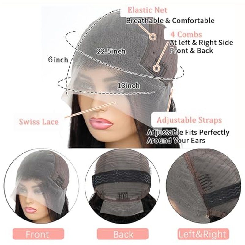 annione 30 Inch 13x6 Lace Front Wigs Human Hair 200% Density Real Human Hair Wig Body Wave HD Lace Frontal Wigs Pre Plucked Transparent Lace Natural Black for Women