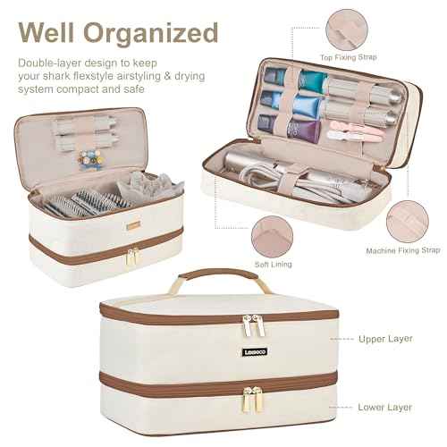Travel Carrying Case for Shark FlexStyle Attachments & Dyson Airwrap, Double Layer Hair Dryer Case, Brown