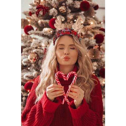 boderier Christmas Headbands for Women Red Plaid Headband Jeweled Crystal Wide Knotted Headband Xmas Holiday Hair Accessories Gifts (Red Plaid)