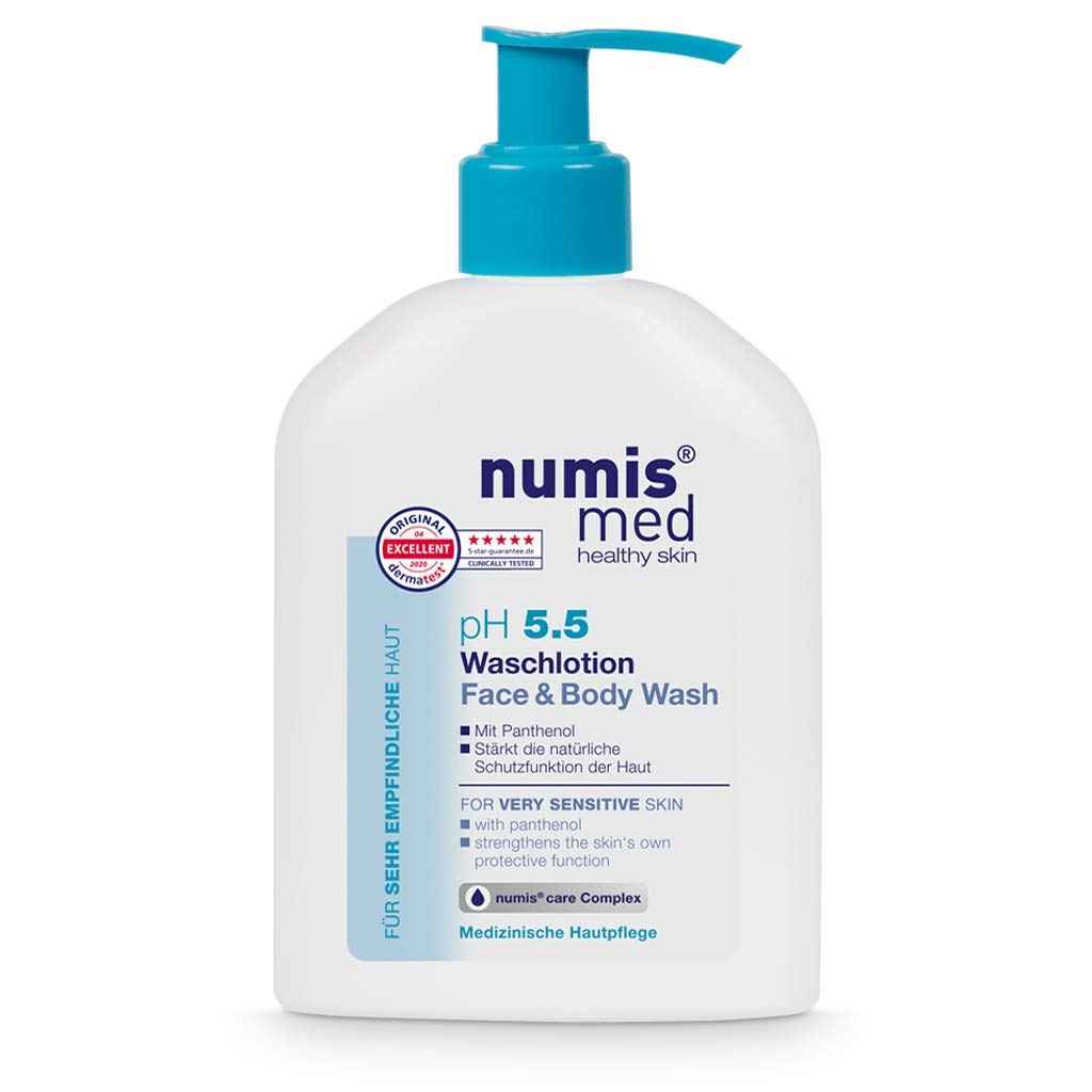 Numis Med pH 5.5 Face and Body Wash for Sensitive Skin, Vitamin B5-Enriched Moisturizing Body Wash for Dry Skin, pH Balanced Bath Wash for Men and Women, 200mL