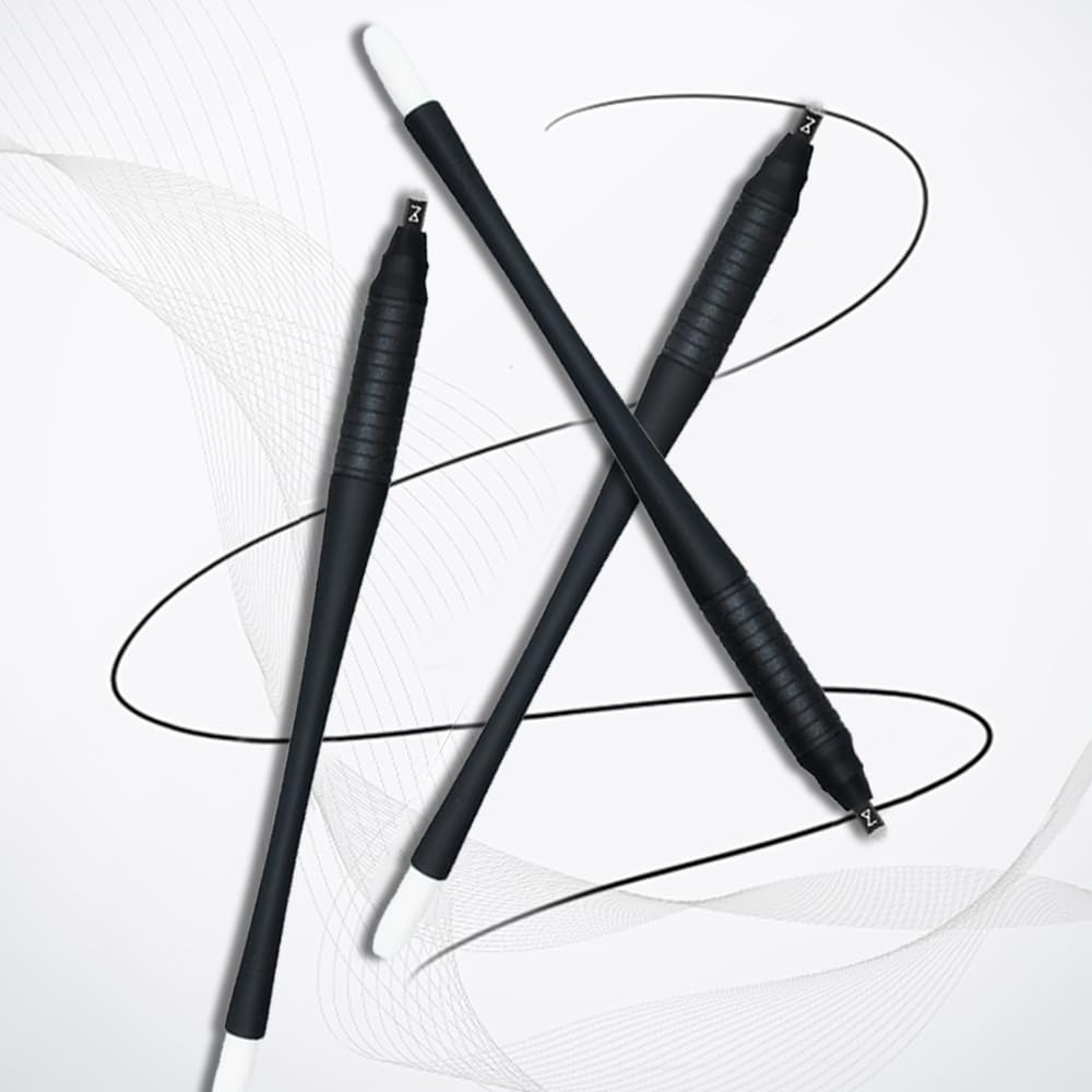 Mellie's Signature Microblading Eyebrow Pen (Pack of 10) - Disposable Microblading Pen with Sterilized Blade, Comfortable Rubber Grip and Pigment Sponge for Flawless Bro (U18 NANO .15mm, Black)