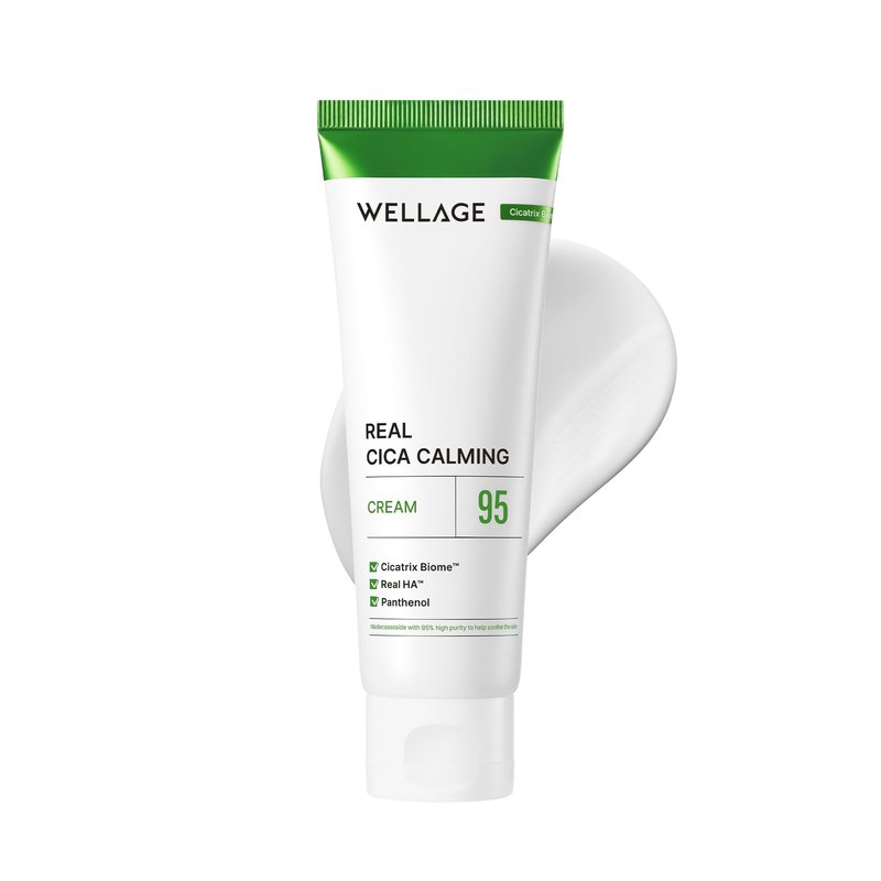 WELLAGE Cica Calming Cream - Korean Face Soothing Moisturizer, High Purity Madecassoside with Centella Asiatica Panthenol - Calms Sensitive Skin, Anti-Redness & Rosacea, Anti-Scaling & Blemish, 2.7oz