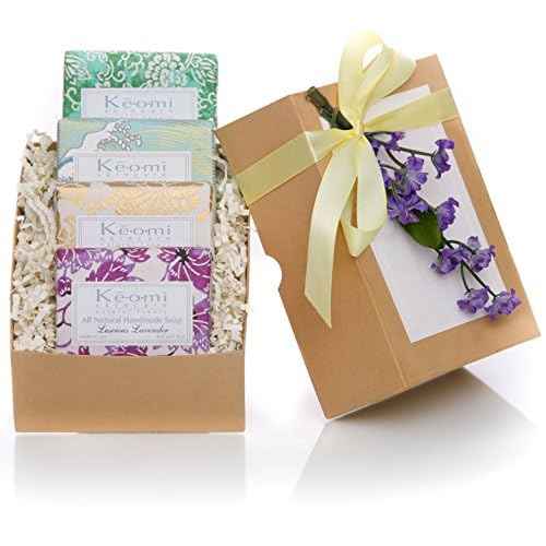Organic Luxury Handmade 4 Bar Soap Gift Set by KEOMI NATURALS - Gift Boxed & Ready to Give - PAMPER THEM w/LUXURY WHILE LIFTING THEIR SPIRITS