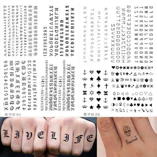 30 Sheet Alphabet Temporary Tattoo Stickers Finger Tattoos Black English Letters DIY Name Tattoo Cross Crown Tattoos Wrist Finger Body Art Fake Tattoo Kit for Adults Women Men and Kids