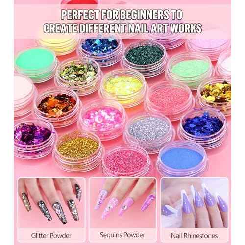 Acrylic Nail Kit with Drill and UV Light, Nail Kit for Beginner with Everything, 24 Glitter Acrylic Powder Monomer Liquid Set with Drill for for Home Nail Salon