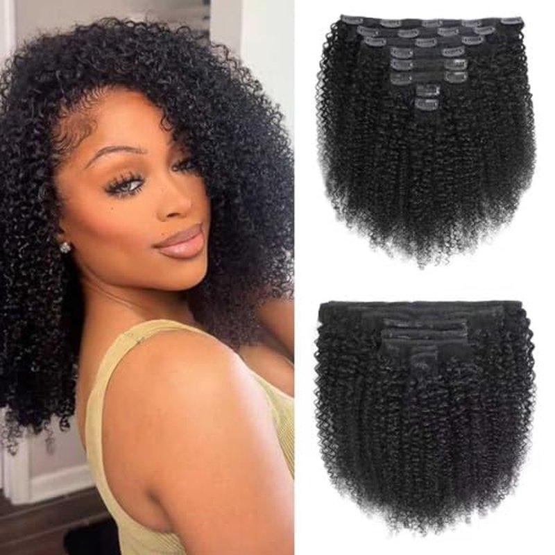 Afro Kinky Curly Clip Ins Human Hair 4C Hair Clip in Extensions Real Natural Human Hair for Black Women 8 pecs with 20 Clips 120g Natural Black Color 18 Inch