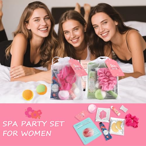 120PCS Spa Party Supplies for Girls, Include Facial Masks, Lip Mask, Under Eye Patches, Lip Balm, Foot Bath Bombs, Hand Cream, Compressed Towel, Hair Band, Sleepover Party Supplies for Girls