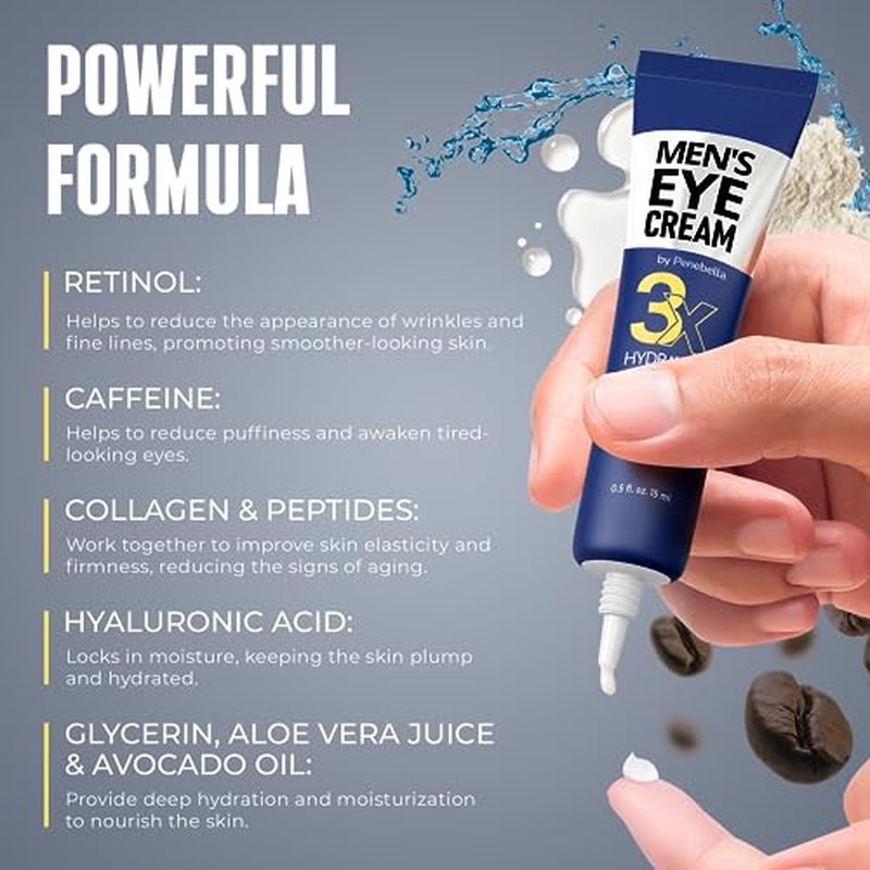Mens Eye Cream - Eye Bags Treatment for Men & Wrinkle Reduction | Collagen, Vitamin B3, Peptides, 5% Caffeine ? Mens Under Eye Cream Bag Remover ? Puffy Eyes Treatment for Men