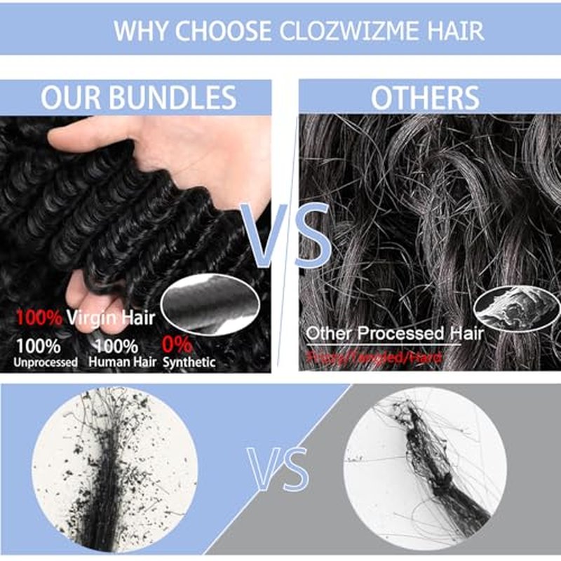Deep Wave Human Hair Bundles 20 22 24 Inch Deep Curly Bundles Human Hair 12A Unprocessed Brazilian Virgin Weave 3 Bundles Real Human Hair Extensions 1B Bundles for Women