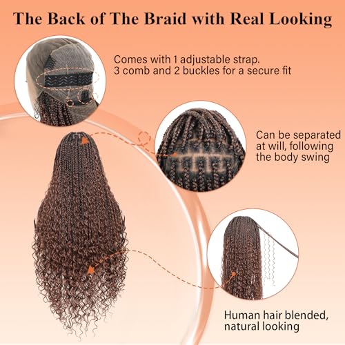 Beauart Brinbea 13x8'' HD Lace Front Braided Wigs for Women Knotless Boho Braided Wigs with Baby Hair Brown Box Braid Wig Long Human Hair Blended Braid Lace Front Wigs 36 Inch