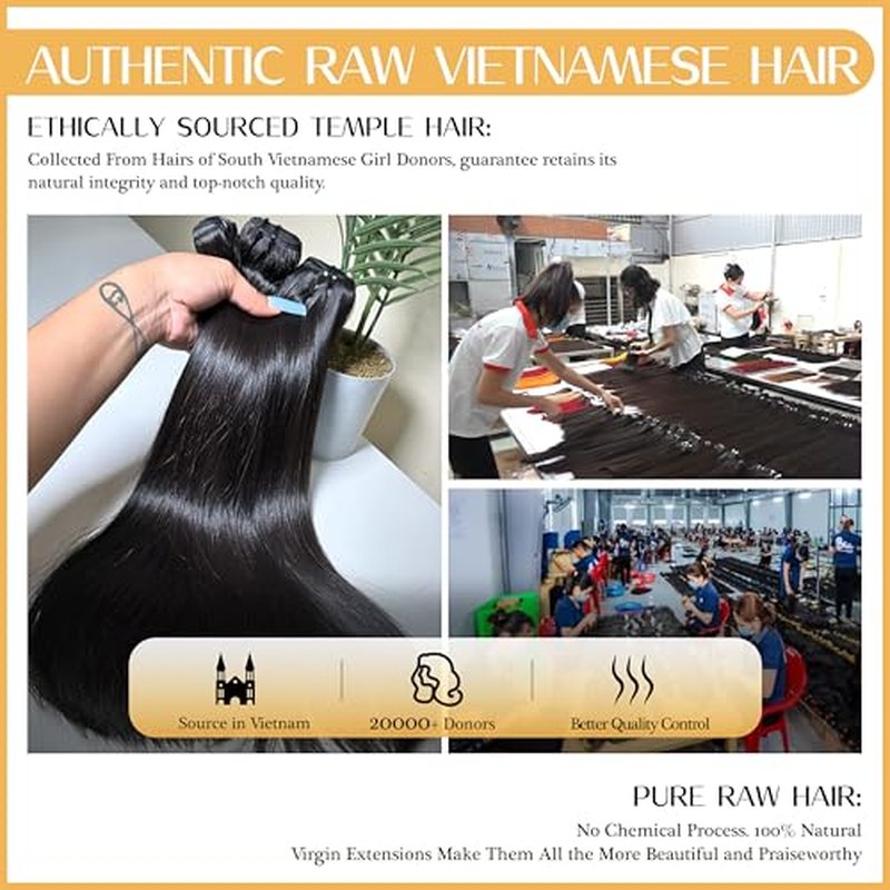 Raw Vietnamese Human Hair 20 Inch Straight Sew In Thick Bundles Unprocessed Raw Vietnamese 100% Real Virgin Human Hair Bundles Quick Weave Single Bundle for Black Women