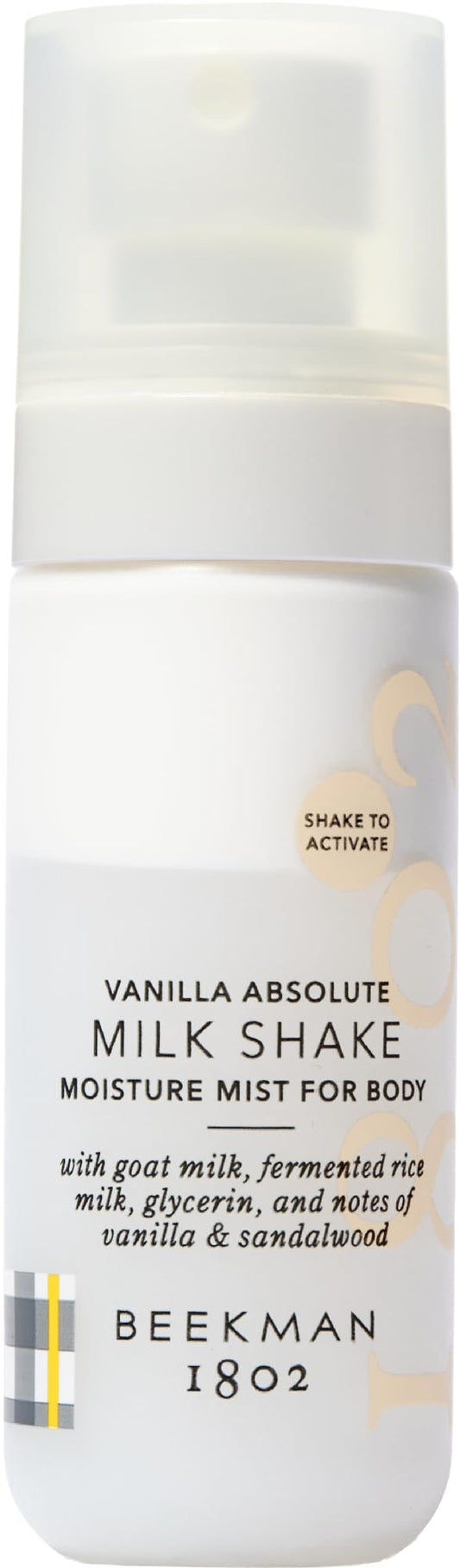 Beekman 1802 Milk Shake Hydrating Body Mist – Alcohol-Free Moisture with Goat Milk, Hyaluronic Acid & Squalane, Lightweight Skin Softening Spray for Sensitive Skin – Vanilla Absolute, 2 Fl Oz