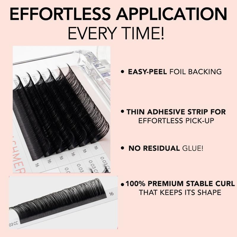 Kiara Sky Lash Premium Cashmere Easy Fan Lash Extensions - Soft Semi-Matte Finish | Professional Use | Black (C-0.03-15mm)