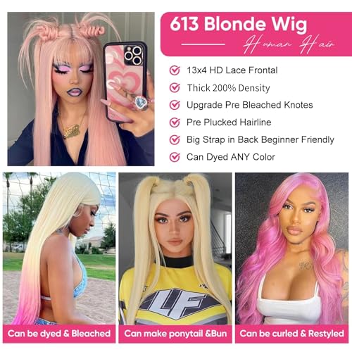 613 Lace Front Wig Human Hair Blonde Wig Human Hair For Women 200 Density HD Lace Front Wigs Human Hair Pre Plucked Straight Wigs Human Hair 13x4 Honey Blonde Lace Frontal Wig 26 Inch