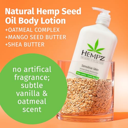 Hempz Sensitive Skin Herbal Moisturizer: Soothing Lotion with Oatmeal, Shea Butter, Hemp, Cocoa, Mango Seed - 17 Fl Oz