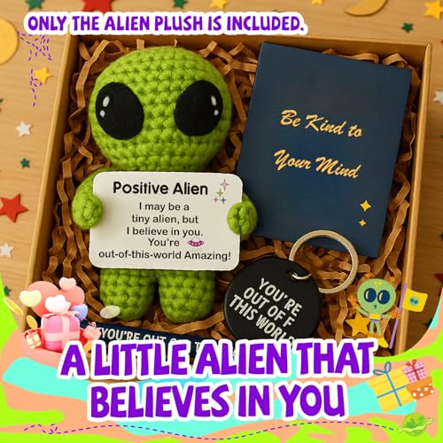 Christmas Stocking Stuffers for Adults - Funny Positive Alien Crochet Plush with Uplifting Message Card - Small Encouragement Gift for Women, Men,Teens, Friends, Ideal for Birthday, Graduation