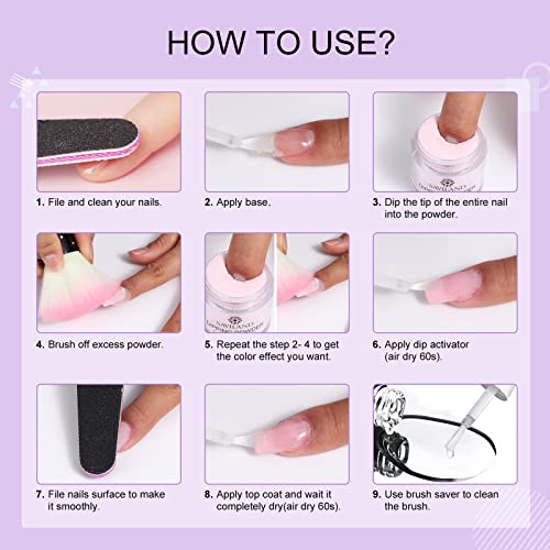 SAVILAND Dip Powder Liquid Set: 20 ml Ultimate Nail Dip System Essentials Liquid Large Capacity Dipping Base Activator Top Coat Brush Saver No Curing Needed for DIY Home Manicure