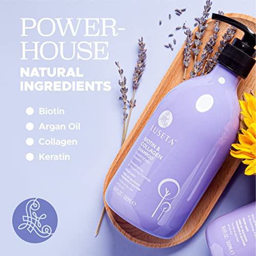 Luseta Biotin and Collagen Hair Growth Shampoo - 16.9oz, Hair Loss & Thickening Shampoo for Men & Women, Vitamin B7 & Argan Oil, Sulfate & Paraben Free