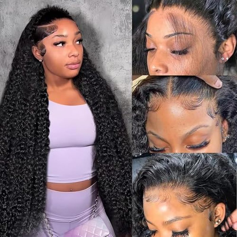 30 Inch Deep Wave Lace Front Wigs Human Hair Pre Plucked 200% Density 13x6 HD Lace Frontal Wigs with Baby Hair Deep Curly Wet and Wavy Glueless Wigs for Women (Natural Black, 30 Inch)