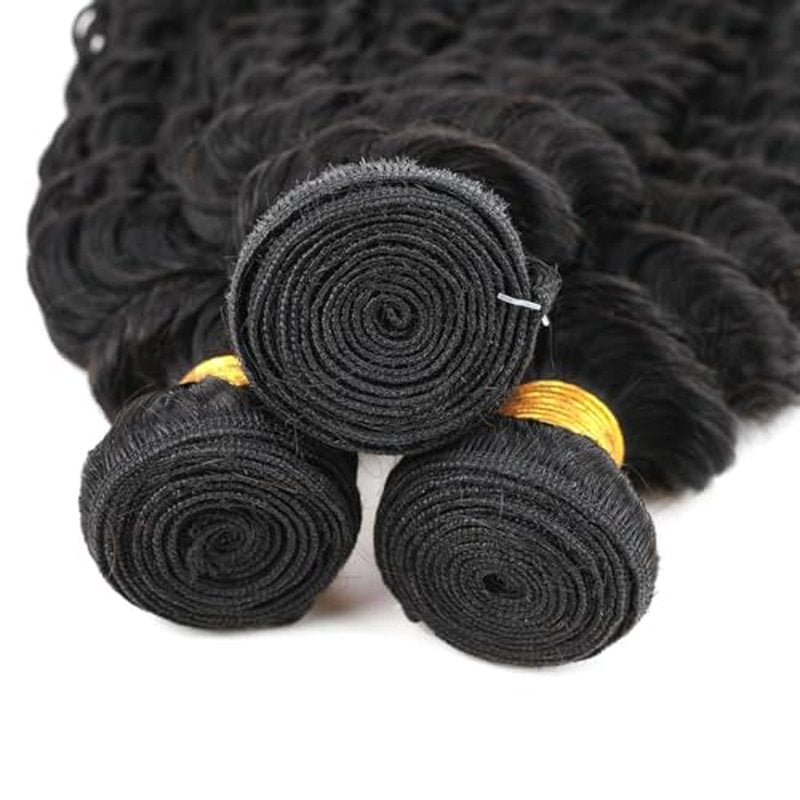 Human Hair Bundles Brazilian Deep Wave Human Hair Weaves 18 20 22inch 100% Unprocessed Virgin Human Hair Deep Wave Curly Water Wave Wet and Wavy Raw Bundles Deals Natural Black